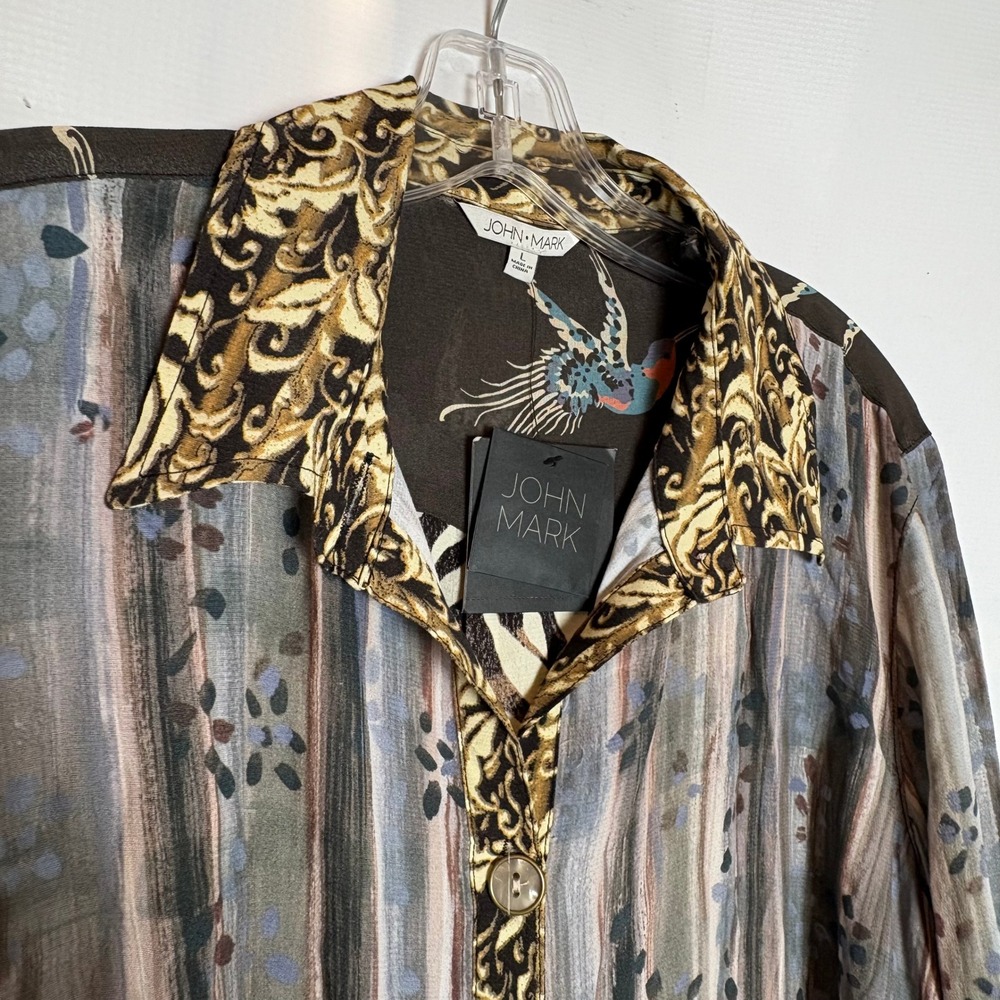 John Mark Patchwork Bird Zebra Print‎ Button Down… - image 4